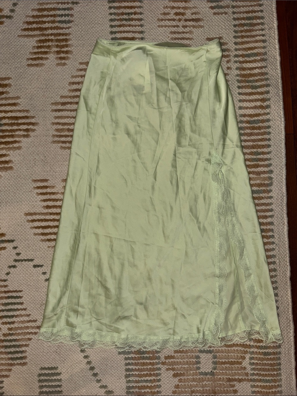 Divided Pale Green Lace-Trim Midi Slip Skirt
